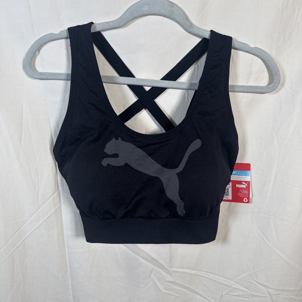 Puma Black Activewear Sport Bra Sleeveless Elastic Band Size 1X‎ NWT
